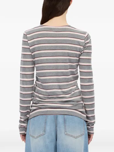 Msgm Striped Long-sleeve Top In Gray