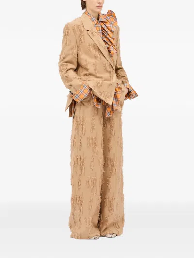 Msgm Ruffled Raw-cut Blazer In Brown