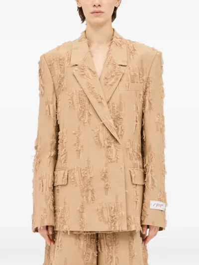 Msgm Ruffled Raw-cut Blazer In Brown