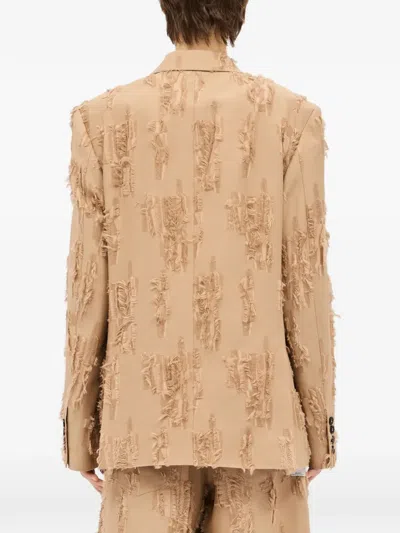 Msgm Ruffled Raw-cut Blazer In Brown