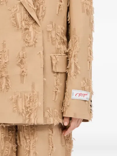Msgm Ruffled Raw-cut Blazer In Brown