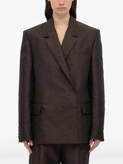 Msgm Notched-lapel Double-breasted Blazer In Brown