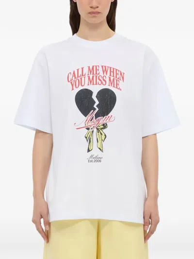 Msgm Broken Heart-graphic T-shirt In White