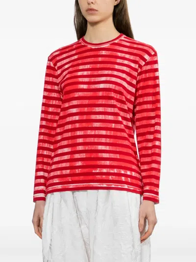 Comme Des Garçons Striped T-shirt In Red