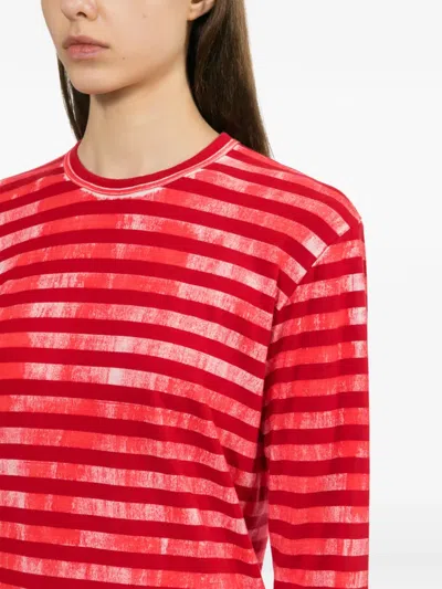Comme Des Garçons Striped T-shirt In Red
