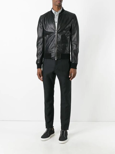 Shop Dolce & Gabbana Leather Bomber Jacket - Black