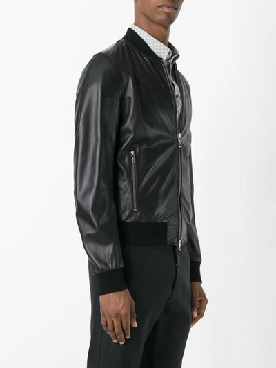 Shop Dolce & Gabbana Leather Bomber Jacket - Black