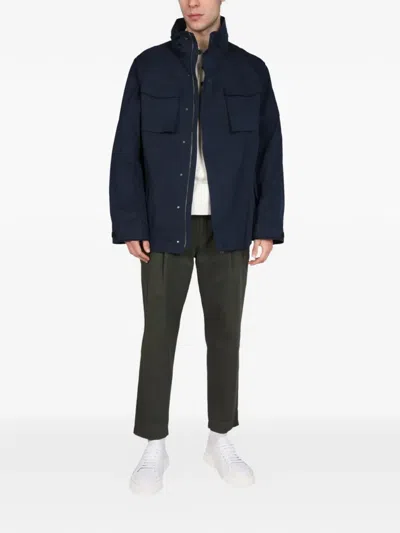 Lardini Navy Blue Solid Jackets In Blue