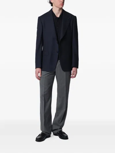 Lardini Tailored Cardigan In Pure Virgin Wool With Classic Lapel In Black