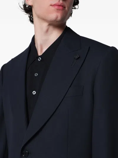 Lardini Tailored Cardigan In Pure Virgin Wool With Classic Lapel In Black