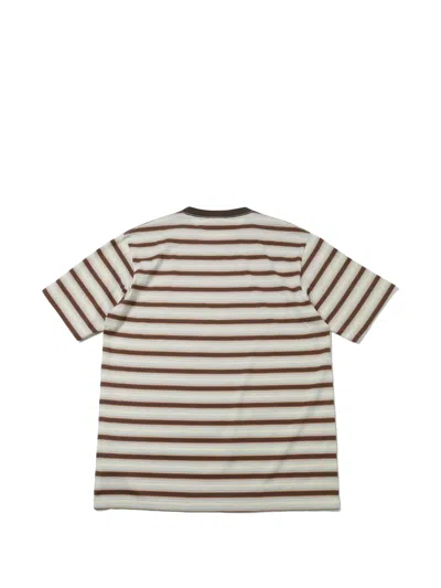 Auralee Embroidered Cotton Crew Neck Striped T Shirt In Brown