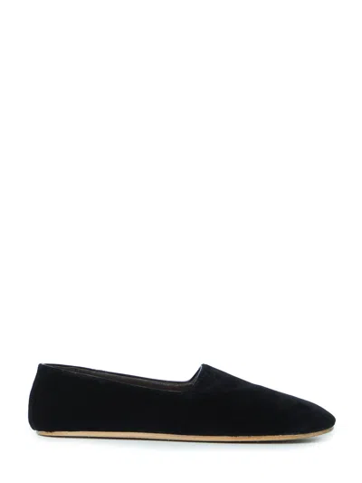 The Row Ponti Velvet Leather Sole Slippers In Black