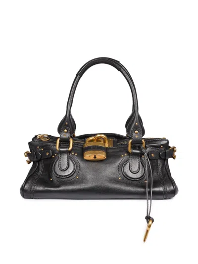 Chloé Paddington Black Shoulder Bag With Oversized Padlock And C-shaped Buckles In Grainy Leather Woman In Black