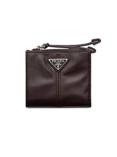Prada Small Leather Wallet In Brown