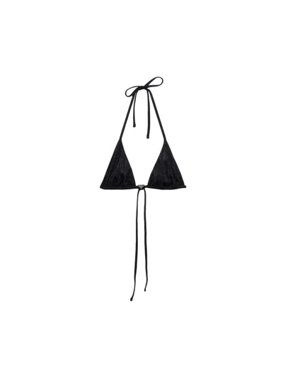 Prada Interlock Fabric Triangle Bikini Top In Black