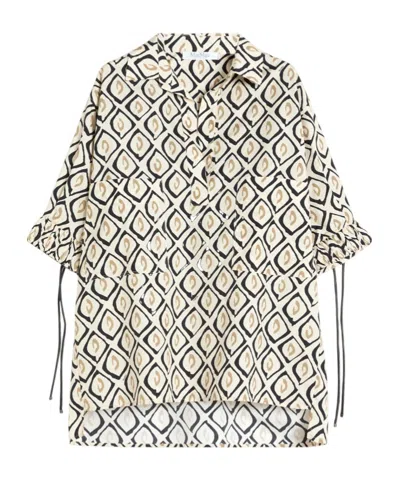 Max Mara Oversized Printed Poplin Shirt In White