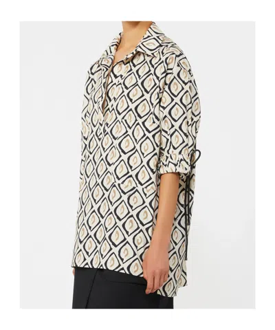 Max Mara Oversized Printed Poplin Shirt In White