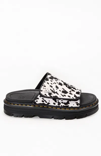 Dr. Martens Zebzag Dalmatian Hair On Leather Platform Slides In Multi