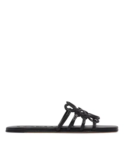 Loewe Petal Anagram Slides In Soft Calfskin In Black