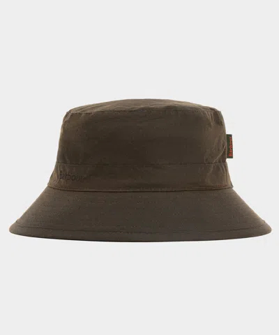 Barbour Waxed Bucket Hat In Olive In Brown