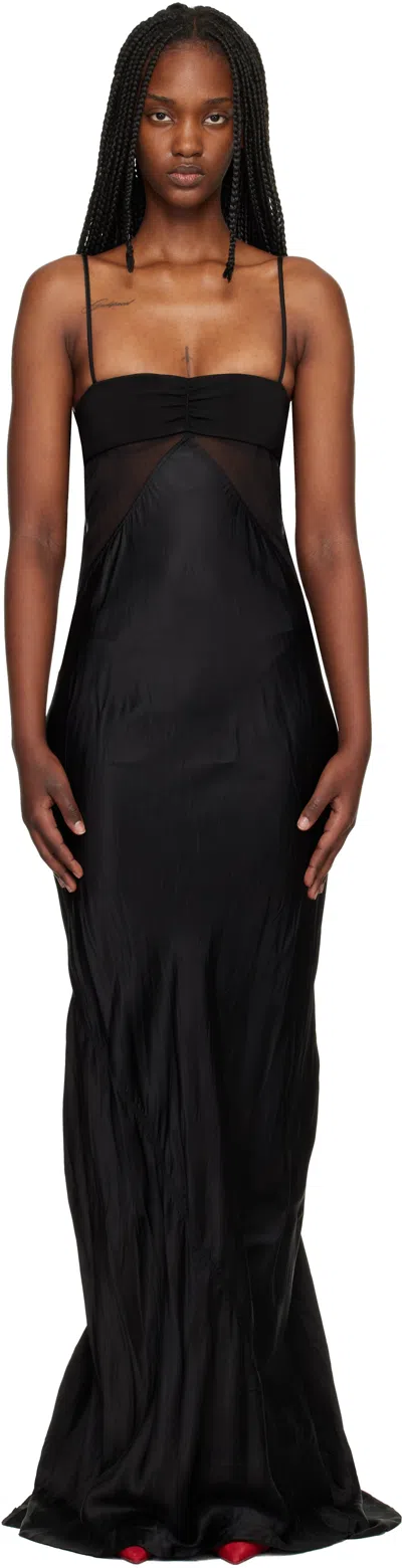 Rick Owens Panelled Satin Midi Slip Dress In Black