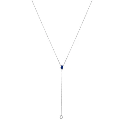 Haus Of Brilliance Sterling Silver Created Blue Sapphire And Diamond Accent Y Necklace In Metallic