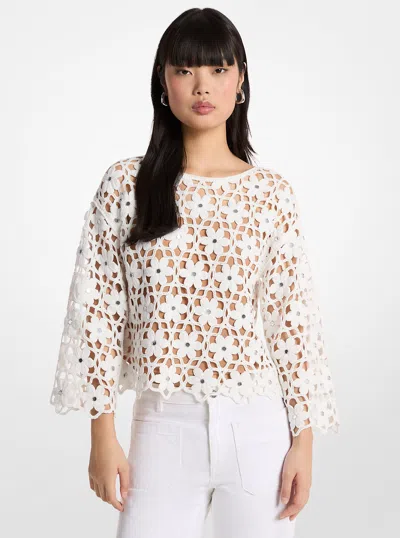 Michael Kors Floral-crochet Mirror-embellished Top In Neutral