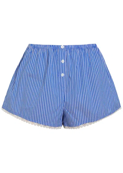 Good American Poplin Pull On Boxer Shorts In Blue