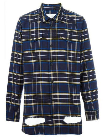 Off-white Spray-paint Plaid Flannel Shirt, Blue/white