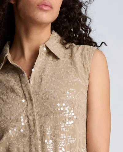 Kenneth Cole Sequin Sleeveless Midi Shirtdress In Multi