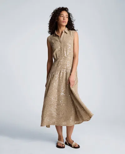 Kenneth Cole Sequin Sleeveless Midi Shirtdress In Multi