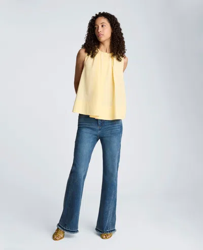 Kenneth Cole Paperbag Neck Sleeveless Tent Button Front Shirt In Yellow