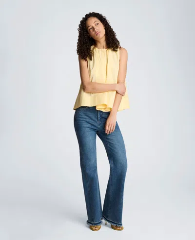 Kenneth Cole Paperbag Neck Sleeveless Tent Button Front Shirt In Yellow