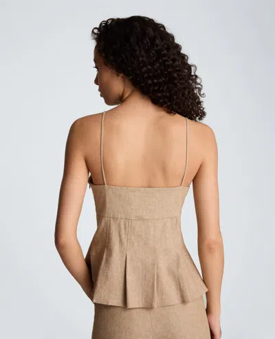 Kenneth Cole Linen Fitted Cami With Pleated Body In Brown