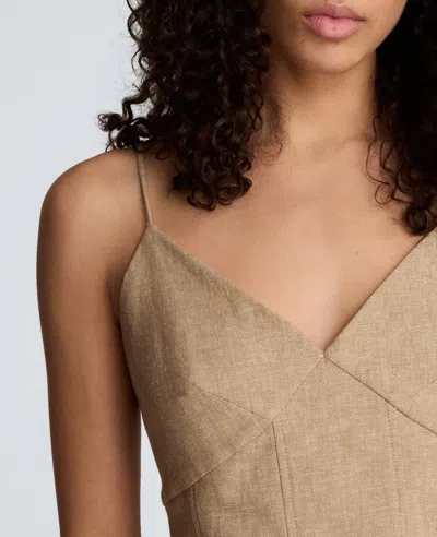 Kenneth Cole Linen Fitted Cami With Pleated Body In Brown
