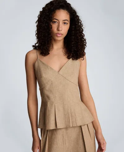 Kenneth Cole Linen Fitted Cami With Pleated Body In Brown