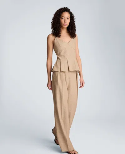 Kenneth Cole Linen Fitted Cami With Pleated Body In Brown