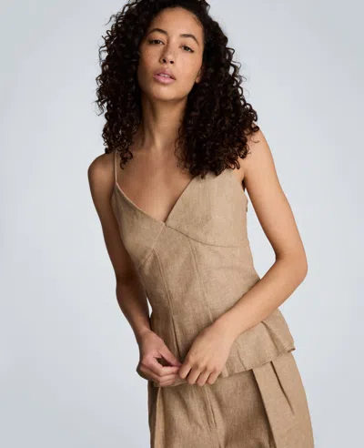 Kenneth Cole Linen Fitted Cami With Pleated Body In Brown
