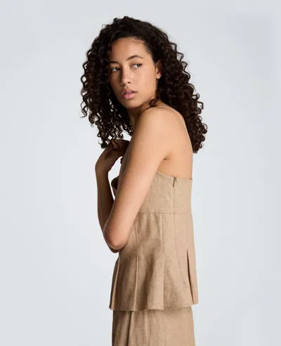 Kenneth Cole Linen Fitted Cami With Pleated Body In Brown