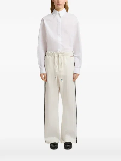 Marni Contrast Stripe Cotton Wide Leg Track Pants In Neutral