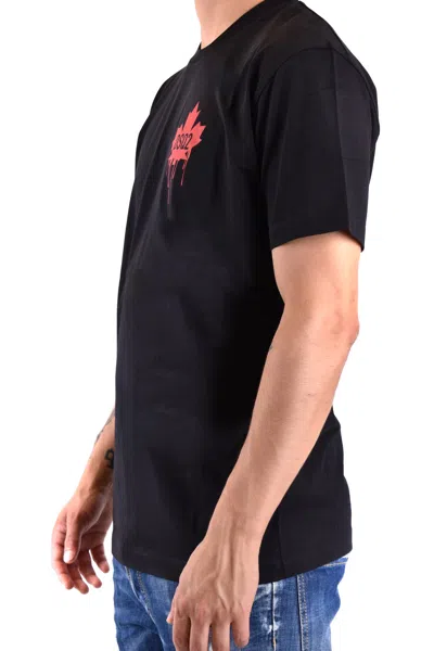 Dsquared2 Black T-shirt Featuring Striking Red Maple Leaf In Multi