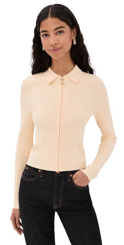 Victoria Beckham Mila Ribbed-knit Zip-up Top In Neutral