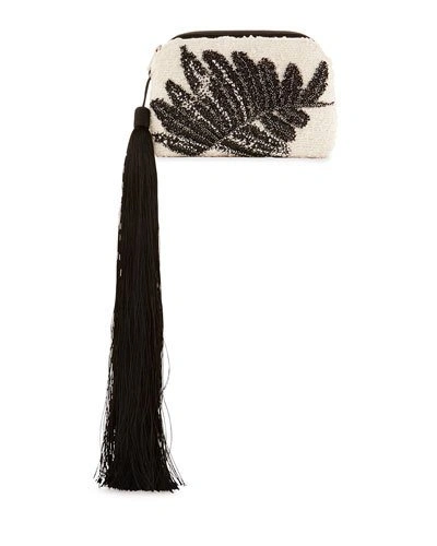 The Row Embellished Tweed Mini Tassel Wristlet Bag, White/black