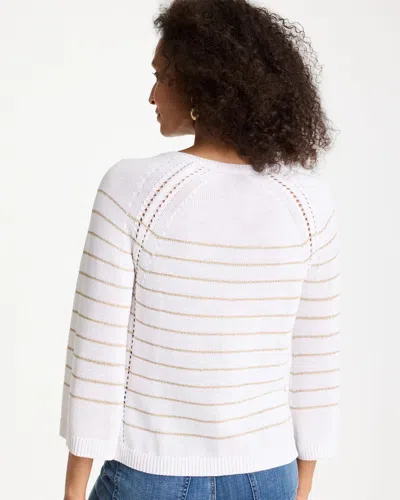 Chico's Metallic Striped Pullover Sweater In White In White