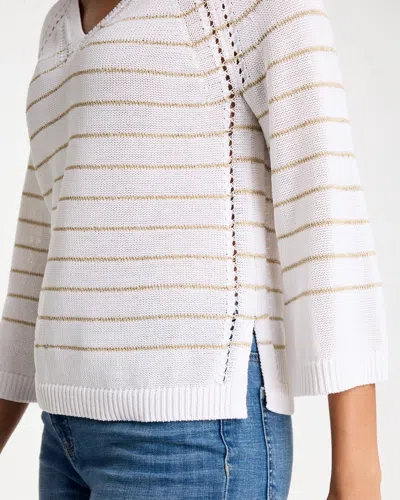 Chico's Metallic Striped Pullover Sweater In White In White