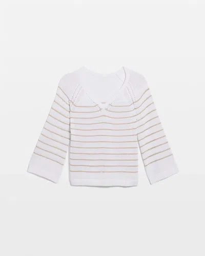 Chico's Metallic Striped Pullover Sweater In White In White