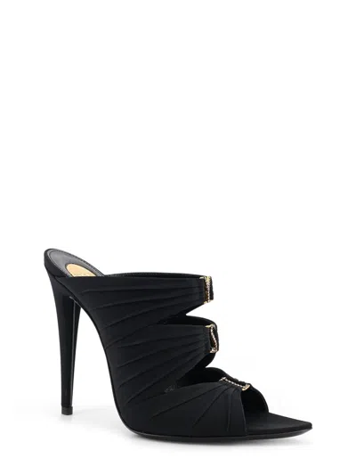 Saint Laurent Emilie 110 Crystal Embellished Satin Mules In Black