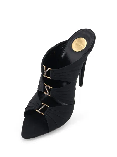 Saint Laurent Emilie 110 Crystal Embellished Satin Mules In Black