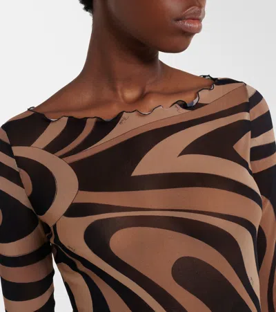 Pucci Geometric Printed Long-sleeved Dress In Animal Print
