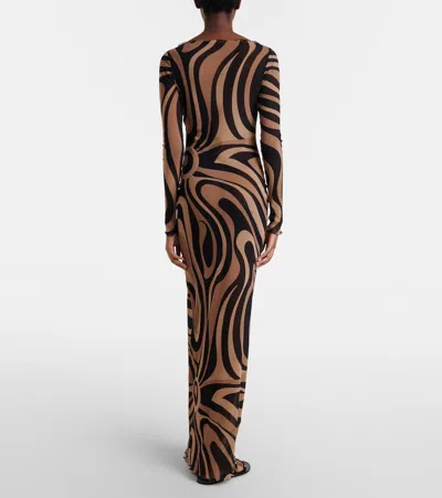 Pucci Geometric Printed Long-sleeved Dress In Animal Print